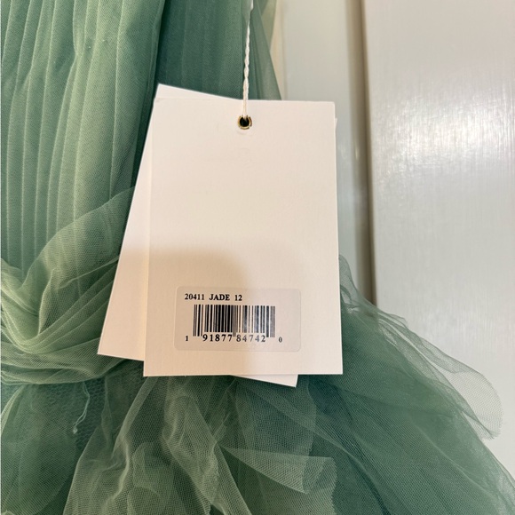 NWT Mac Duggal Jade Ruffled Cap Sleeve V-Neck A Line Tulle Dress - Picture 4 of 8